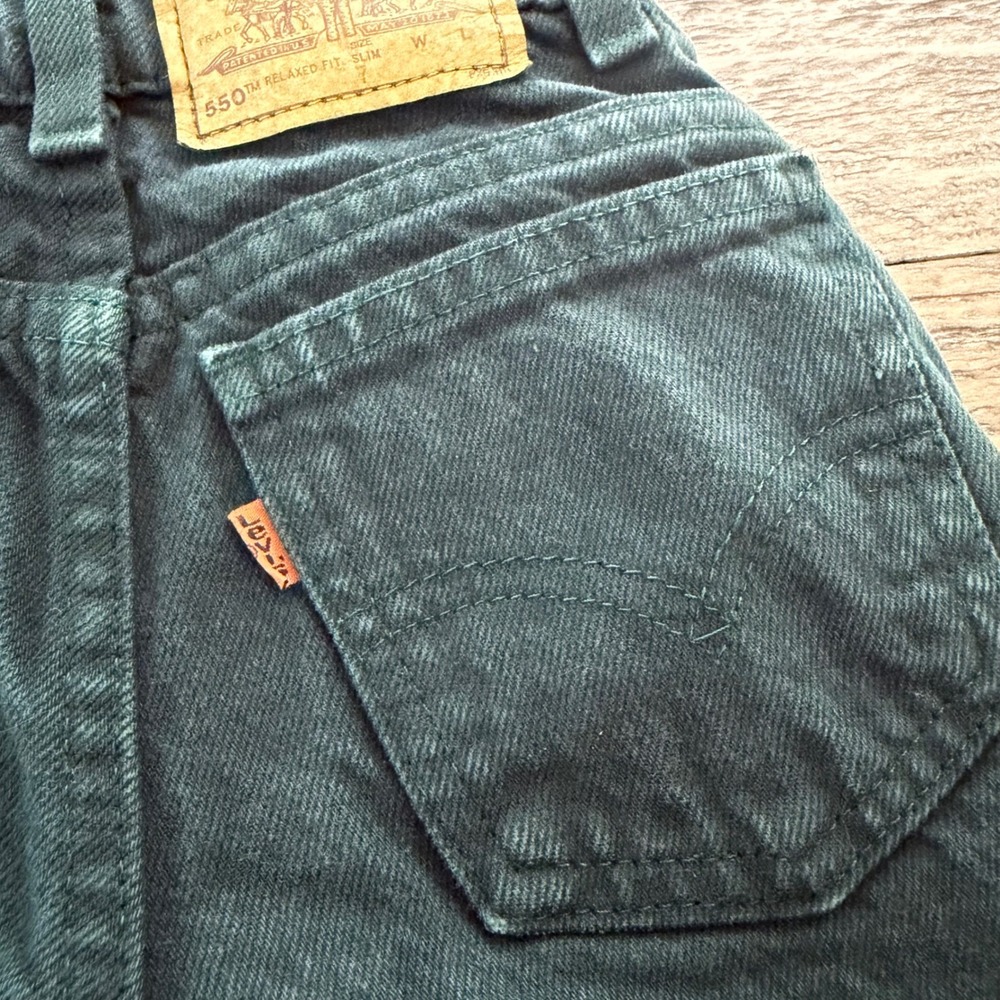 Vintage Little Levi's 550 Orange Tab Kids Jeans Forest Green Relaxed Fit 7 Slim - Picture 6 of 12